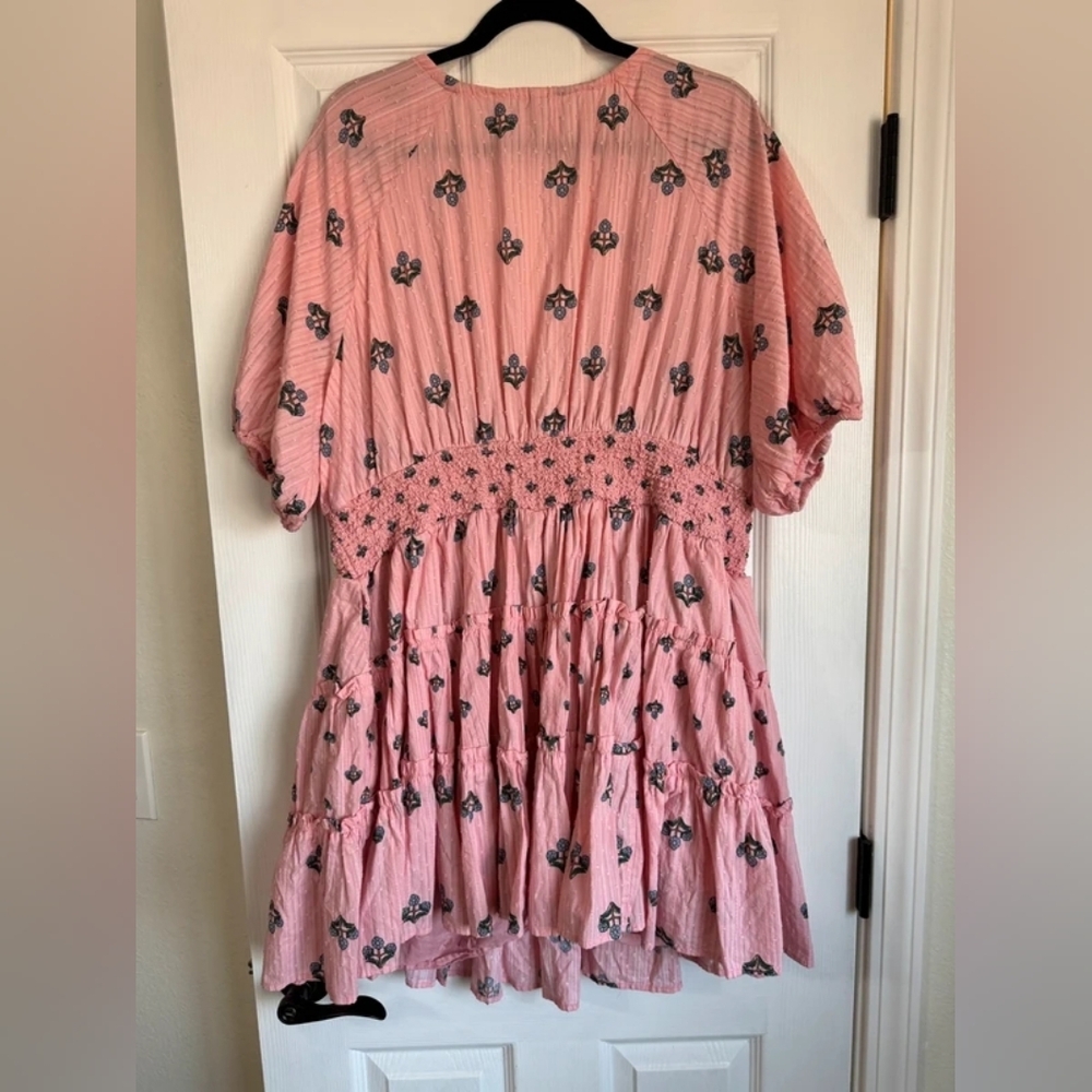 Pink Floral Mini Dress with Smocked Waist - Picture 3 of 5